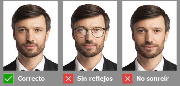 No está permitido llevar gafas con reflejos ni sonreír