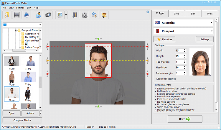 Use Passport Photo Maker to create pictures for Australian visa or passport