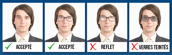 Expression faciale et lunettes sur la photo d'identité