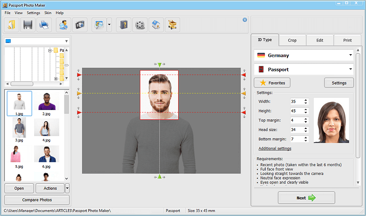 Use Passport Photo Maker to create pictures for German passport or visa