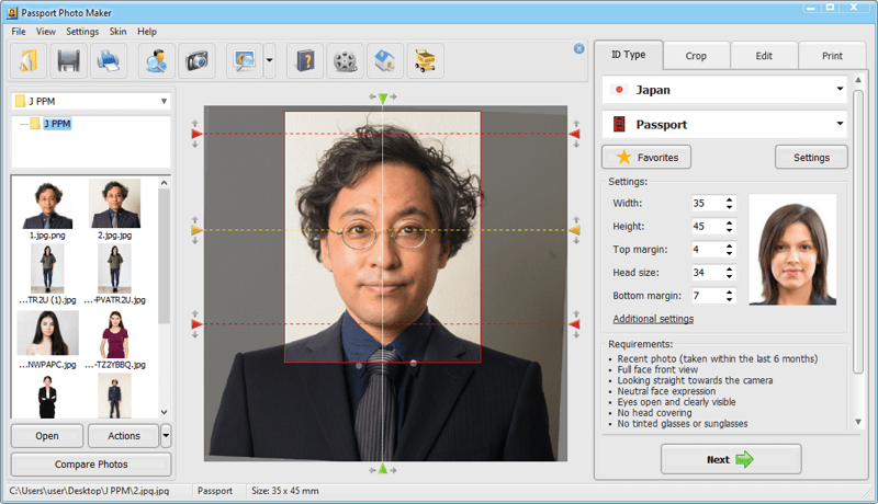 Use Passport Photo Maker to create pictures for Japanese passport or visa