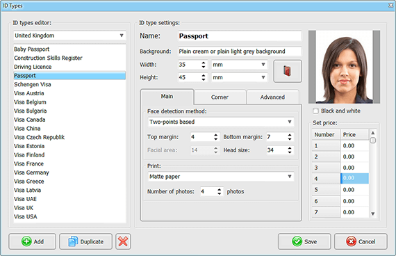 Passport Photo Maker comes with scores of ID templates